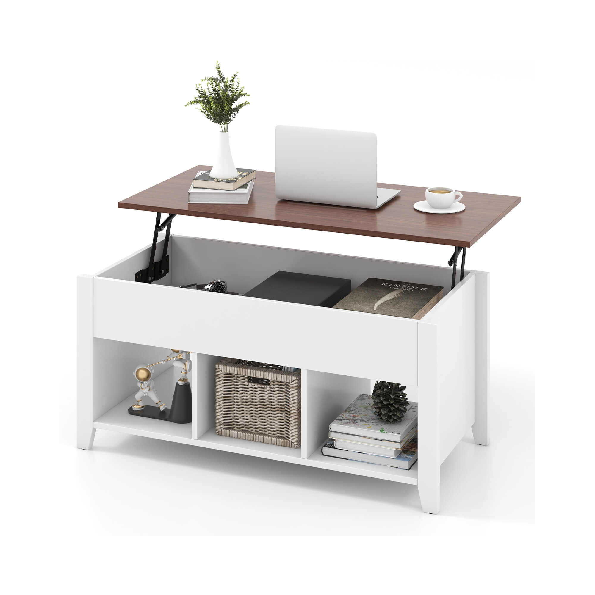 Costway Lift Top Coffee Table w/ Hidden Compartment and Storage Shelves Modern Furniture