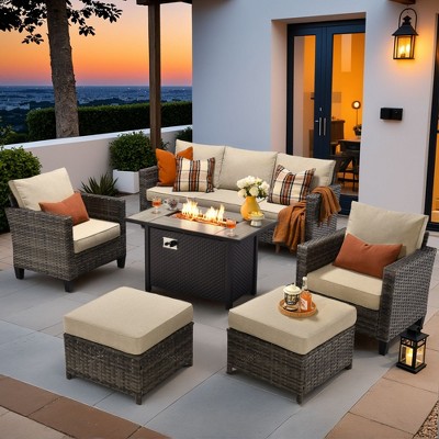 XIZZI Outdoor Sectional Sofa Set, Modular Outdoor Wicker Sofa Set with Optional Solar Table, Ottomans or Fire Pit in 6 Colors, All-Weather Design