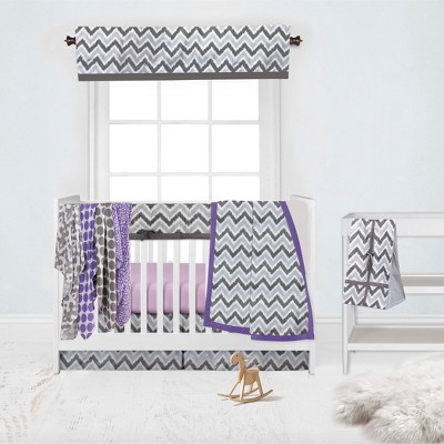 Bacati - Ikat Dots Leopard  Purple Grey Girls 10 pc Crib Set with Long Rail Guard Cover & 4 Muslin Swaddling Blankets