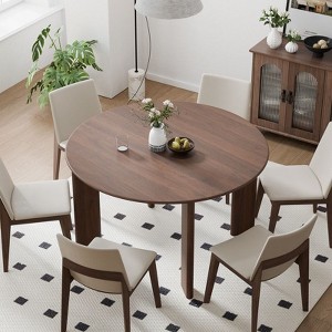 PexFix 52" x 52" Walnut Solid Wood Farmhouse Dining Table Round Wood Top for Modern Dining Rooms & Family Gatherings - 1 of 4