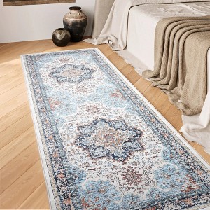 Washable Area Rug, Non-Slip Floral Carpet, Retro Floor Mat for Kitchen, Bathroom, Living Room, Bedroom, Entryway & Hallways - 1 of 4