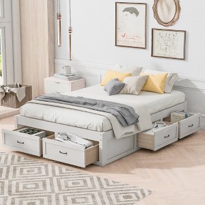TIRAMISUBEST Full/Queen Size Platform Bed with 6 Drawers, Wood Storage Bed Frame without Headboard - 1 of 4