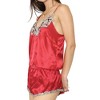 Anna-Kaci Lounge Women's Satin Pajama Set with Embroidered Lace Trim Cami Top and Elastic Waist Shorts - 3 of 4