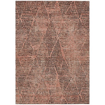 Salmon Charcoal And Beige Geometric Washable Indoor Outdoor Area Rug
