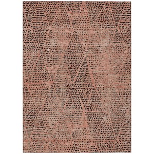 Salmon Charcoal And Beige Geometric Washable Indoor Outdoor Area Rug - 1 of 4