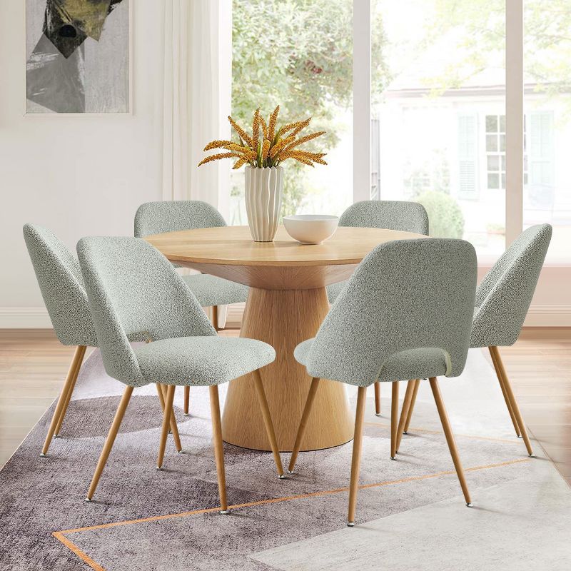 Edwin Boucle Dining Chair Set Of 6,Modern Kitchen Dining Room Chairs with Curved Round Backrest,Boucle Chairs with Oak Metal Legs -The Pop Maison, 1 of 10