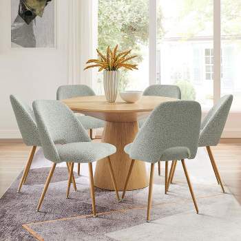 Edwin Boucle Dining Chair Set Of 6,Modern Kitchen Dining Room Chairs with Curved Round Backrest,Boucle Chairs with Oak Metal Legs -The Pop Maison