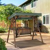 Outsunny 2-Person Patio Swing Chair, Outdoor Hanging Wooden Porch Bench Loveseat w/ Adjustable Canopy and Side Trays for Garden, Poolside, Backyard - 2 of 4