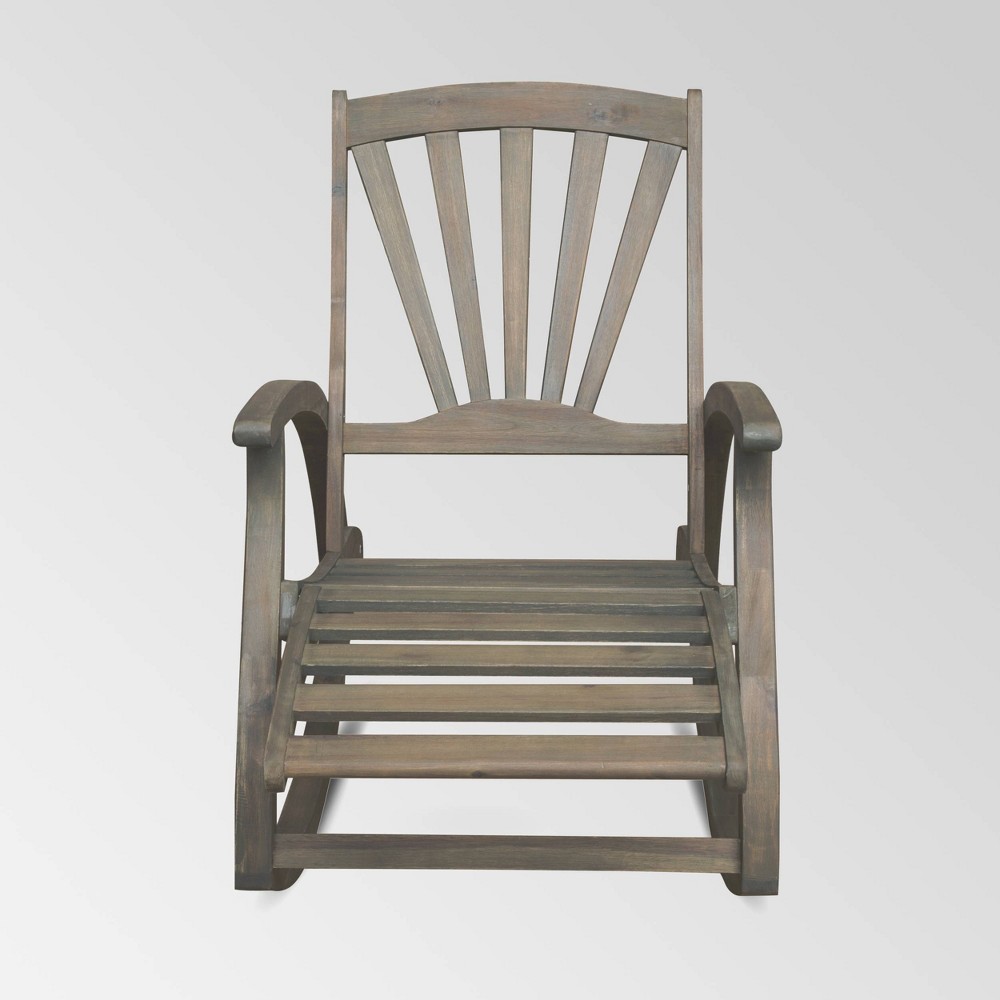 Photos - Garden Furniture Sunview Acacia Wood Recliner Rocking Chair - Gray - Christopher Knight Hom