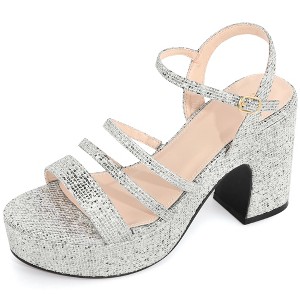 BLISSFUL STEP Women's Glitter Chunky Heel Open Toe Slingback Sandals - 1 of 4