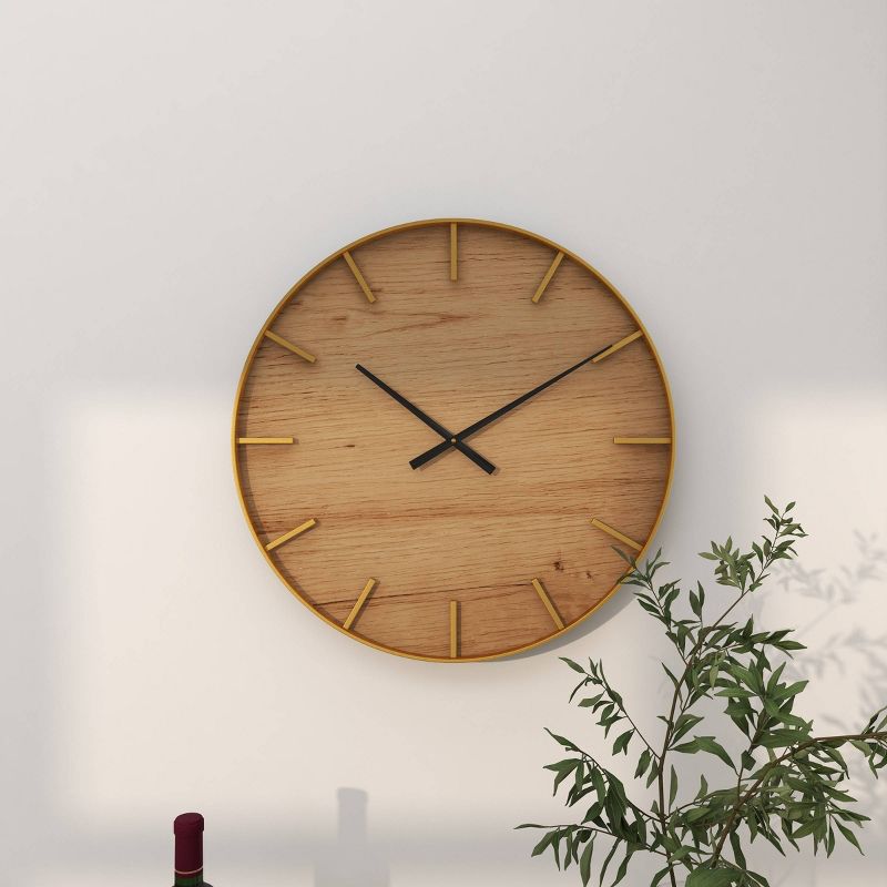 24&#34;x24&#34; Wooden Wall Clock with Gold accents Brown - Olivia &#38; May, 3 of 18