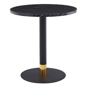 Round Dining Table with Sintered Stone Top and Gold Accents Stainless Steel Pedestal Base – Seats 2–3 People, Kitchen & Dining Room Table for Cafes - 1 of 4