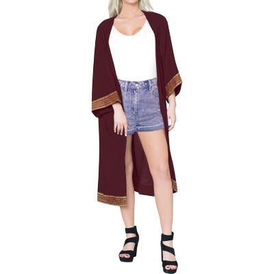 LA LEELA Women's Summer Beach Open Front Vacation Beachwear Long Bathing Suit Slouchy Duster Swimwear Coverups Duster Cardigans 2X-3X Purple, Solid