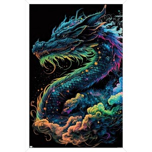 Trends International Wumples - Neon Cosmic Dragon Framed Wall Poster Prints - 1 of 4