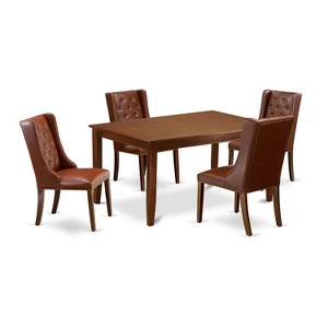 5-Piece Mahogany Finish Solid Wood Top - Button Tufted Dining Room Set - Seats 4 - 1 of 4