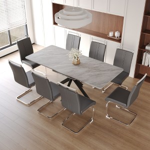 9-Piece Extendable Dining Set with Rectangle Kitchen Table and 8 C-shaped Tube Armless Chairs - 1 of 4