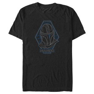 Men's Star Wars: The Mandalorian Mando Blue Line Art Helmet T-Shirt - 1 of 4