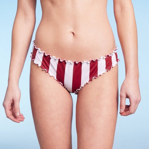Women's Ruffle Cheeky Bikini Bottom - Shade u0026 Shore™ Red/white : Target