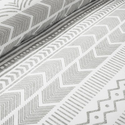 King Gray and White Cotton Geometric Duvet Set