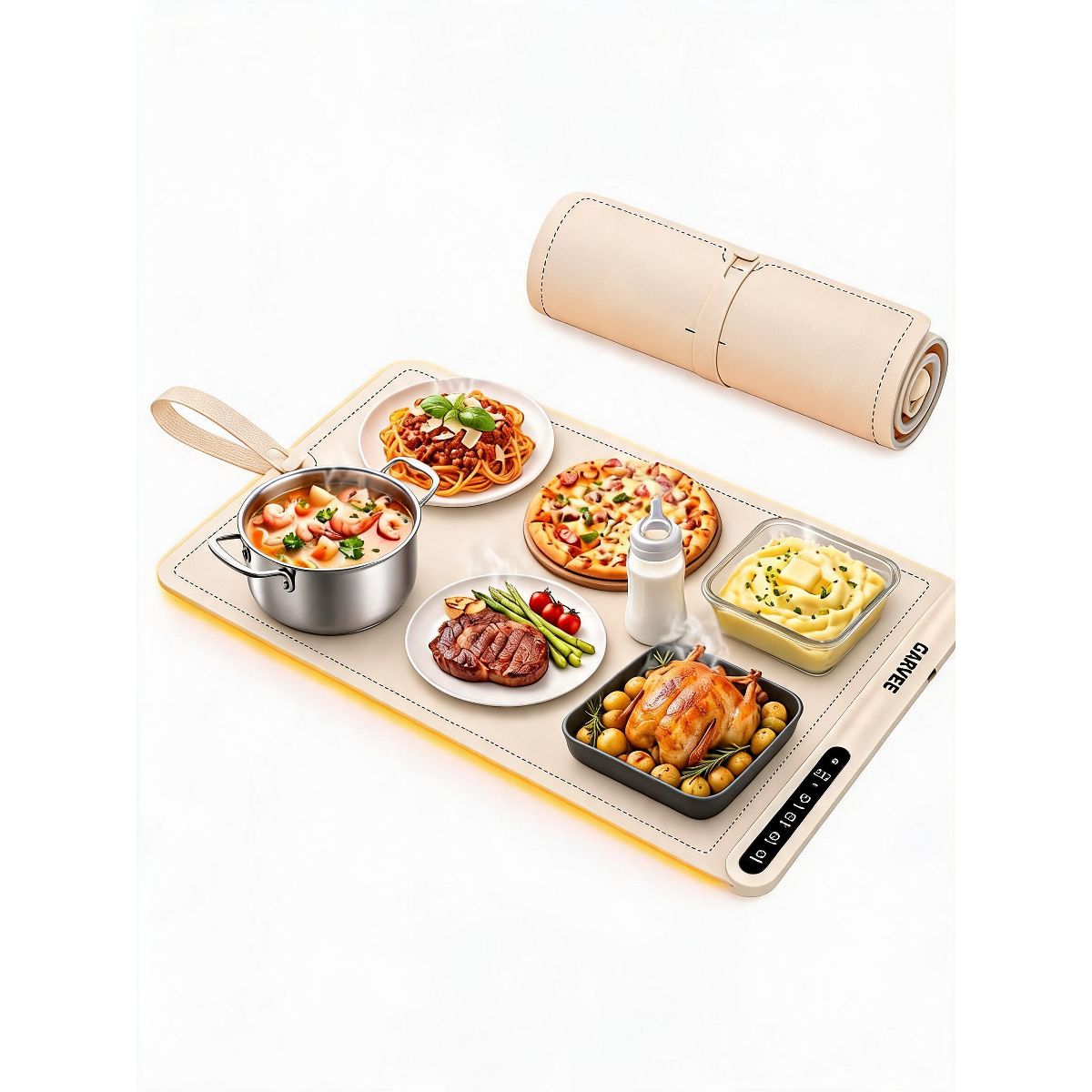25×16 Inch Silicone Food Warming Mat 500W 8‑Level Temp with Digital Display, Ambient Light, Child Lock, Silicone Fastener, BW668 US Plug - thumbnail 2
