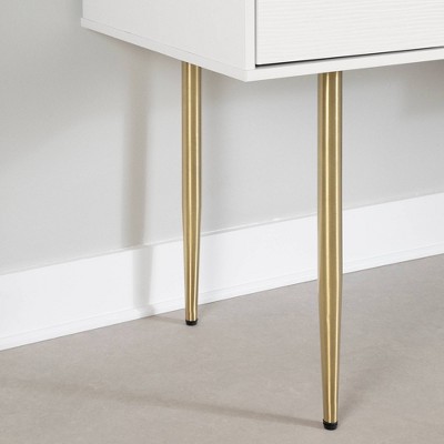 White L-Shaped Corner Desk with Hutch and Brass Legs