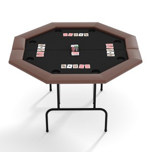 8-Player Octagon Poker Table – Foldable Brown Casino Table with Cup Holders for Texas Holdem & Blackjack (Professional Home Game Equipment) - 1 of 4