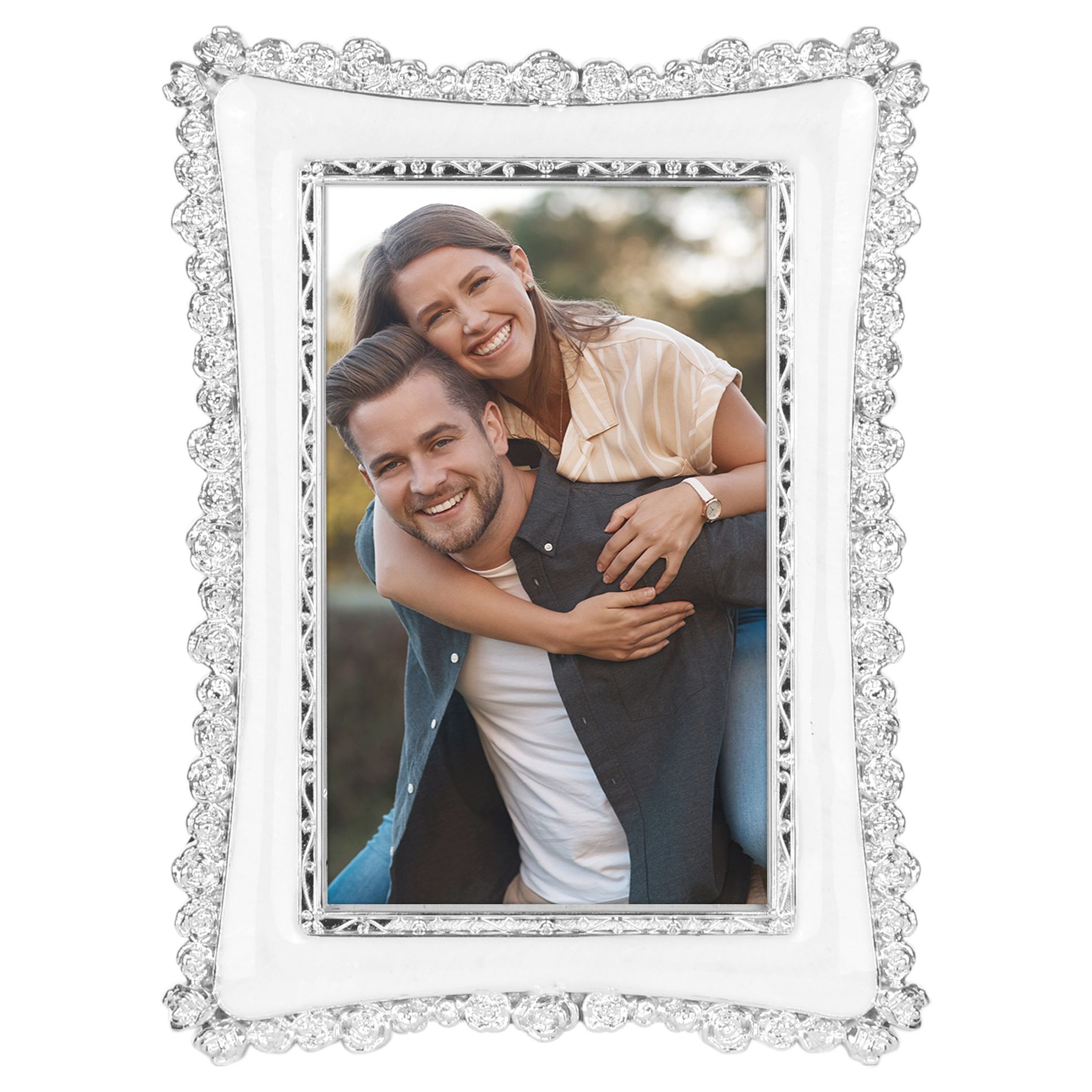 REGALWOVEN Vintage Glass Photo Frame Plated Photo Frame for Tabletop Display 1 Pc Silver 6x8