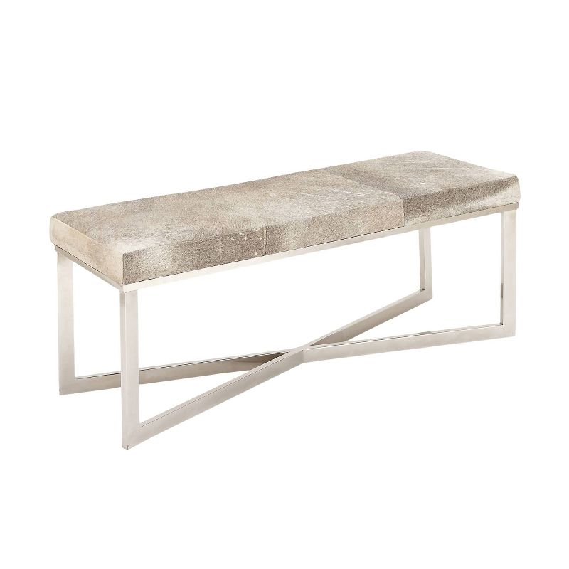Contemporary Stainless Steel Rectangular Cowhide Bench - Olivia & May, 2 of 26