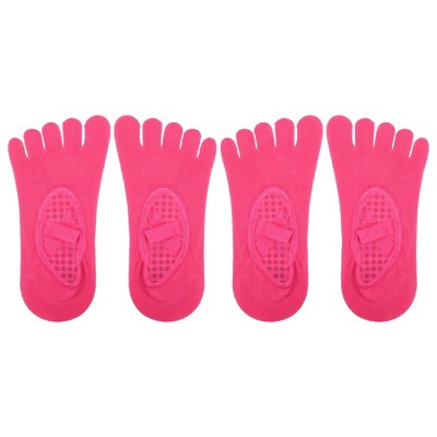 Unique Bargains Non-slip Yoga Socks Five Toe Socks Pilates Barre For Women  With Grips Rose Red 2 Pair : Target