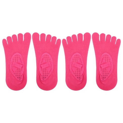 Unique Bargains Non-slip Yoga Socks Five Toe Socks Pilates Barre For Women  With Grips Rose Red 2 Pair : Target