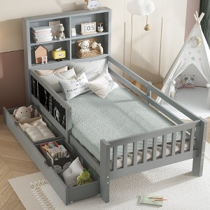 Hrinhom Twin Size Bed,Platform Bed with Storage Shelves - 1 of 4