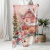Lomsoe Pink Christmas Snowman & House Print Flannel Blanket - All Seasons Soft and Warm Throw Blanket for Bed, Napping, Camping, Travel, Office - 4 of 4