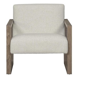 HomeRoots 28" Beige and Ash Gray Fabric And Wood Arm Chair - 1 of 4
