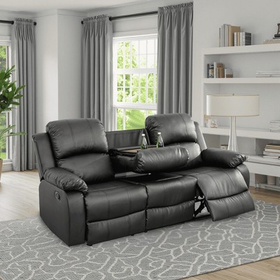 MAYEERTY Power Recliner Sofa, Breathable Leather Reclining Chair, 3 Seater Sofa with Storage & Reversible Table for Living Room, Black