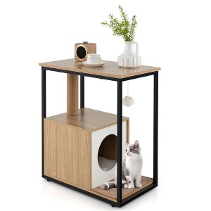 Tangkula Cat Tree and End Table Cat End Table with Scratching Post Cat Condo Dangling Ball Detachable Plush Mat & Anti-Tipping Kits - 1 of 4