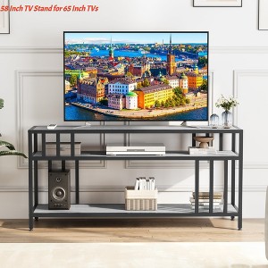 58" Living Room TV Stand for Television up to 65 Inch, Entertainment Center w/3-Tier Open Shelves, TV Media Console Table Quadruple - 1 of 4
