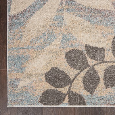 Ivory and Light Blue Floral Synthetic 5' x 7' Area Rug