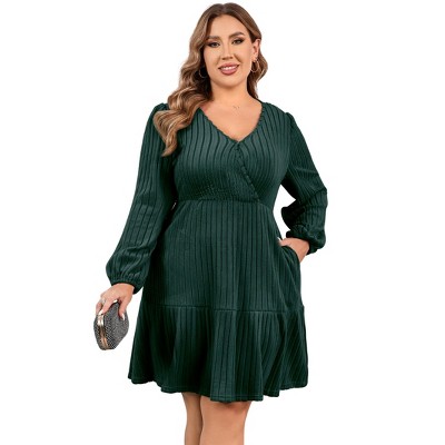 Womens Plus Size A Line Wrap Sweater Dress Casual