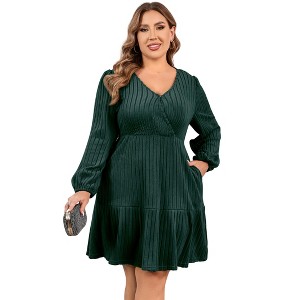 Womens Plus Size A Line Wrap Sweater Dress Casual - 1 of 4