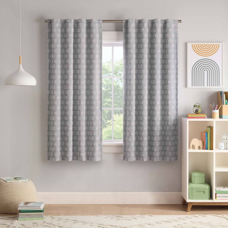 Kids' 100% Blackout Dot Clip Curtain Panel with Rod Pocket and Back Tab Gray - Eclipse, 1 of 8
