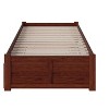 HomeStock Concord Twin Platform Bed with Flat Panel Footboard and Turbo Charger with Twin Size Urban Trundle in Walnut - 3 of 4