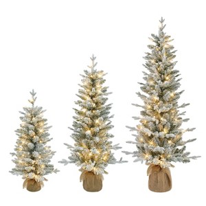 Puleo Set of 3 Artificial Flocked Spruce Trees in 3'x4' and 5' with Burlap Base - 1 of 4