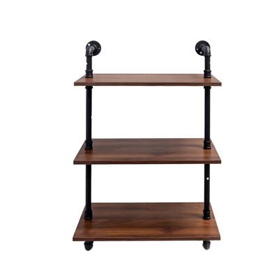 OUTSUPPLY 3 Tier and 2 Tier Wall Mounted Shelves Wood Display Shelves, and 3 additional hooks, Hanging Wall Shelves for Bedroom