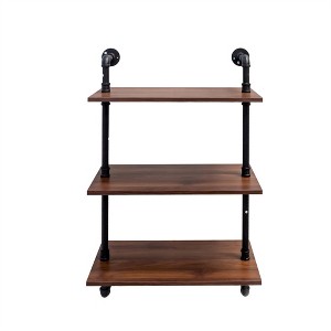 OUTSUPPLY 3 Tier and 2 Tier Wall Mounted Shelves Wood Display Shelves, and 3 additional hooks, Hanging Wall Shelves for Bedroom - 1 of 4