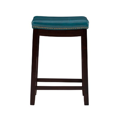 Claridge Dark Brown Wood and Blue Leather 26" Backless Counter Stool