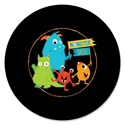 Big Dot of Happiness Monster Bash - Little Monster Birthday Party or Baby Shower Circle Sticker Labels - 24 Count