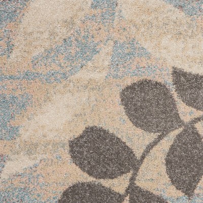 Ivory and Light Blue Floral Synthetic 5' x 7' Area Rug
