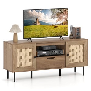 Costway Boho TV Stand for 60 Inch TV with Cabinets, Storage Shelf, Drawer, PE Rattan Doors - 1 of 4