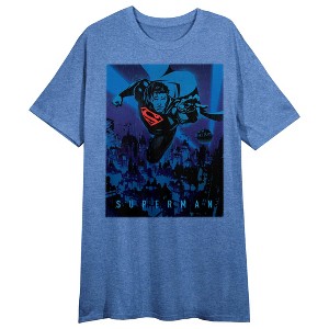 Superman Comic Book Art Women's Blue Heather Sleep Shirt - 1 of 2