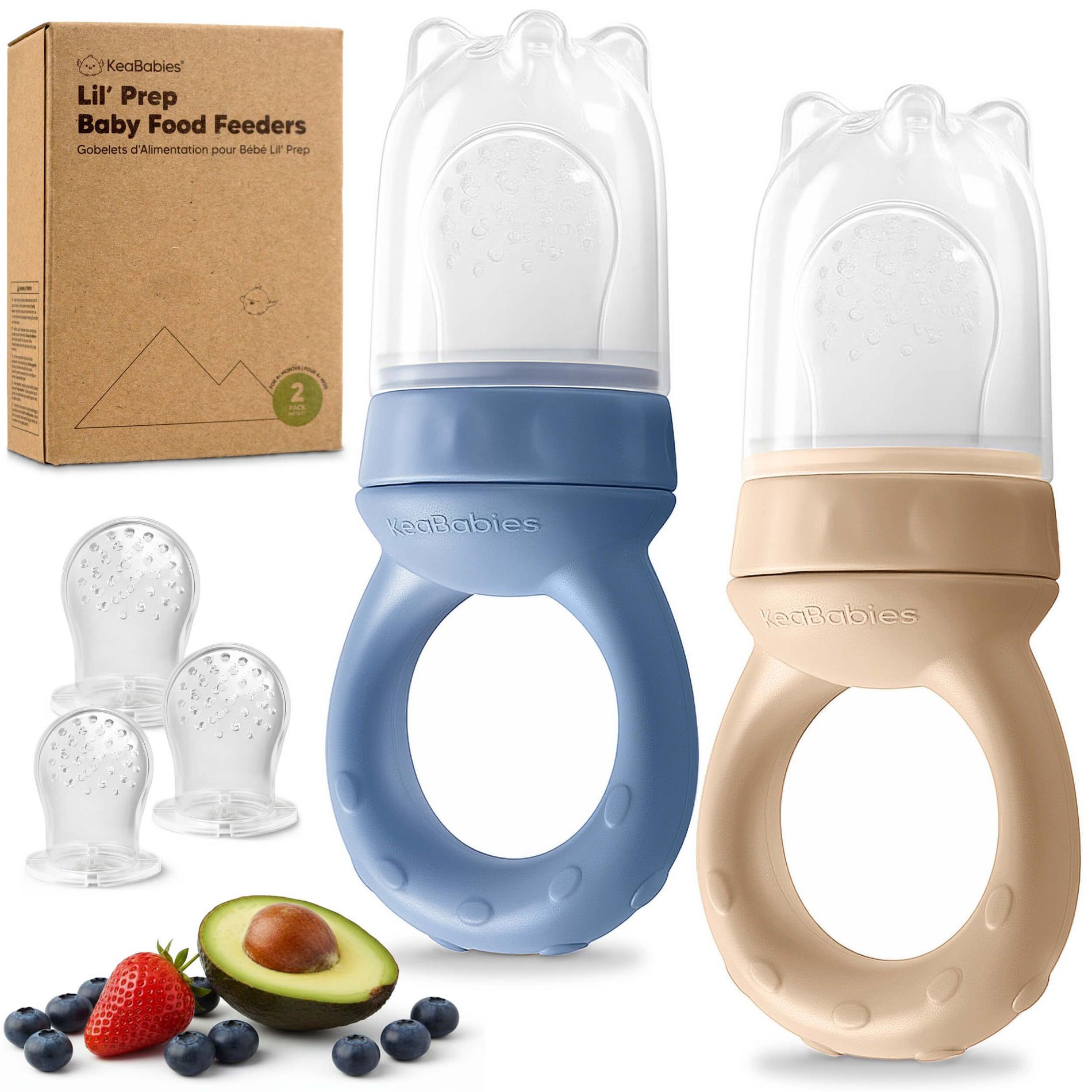 KeaBabies 2-Pack Prep Baby Food Feeder, BPA-Free Silicone Baby Fruit Feeder for Teething, 6-12 Months BLW Feeding Essentials